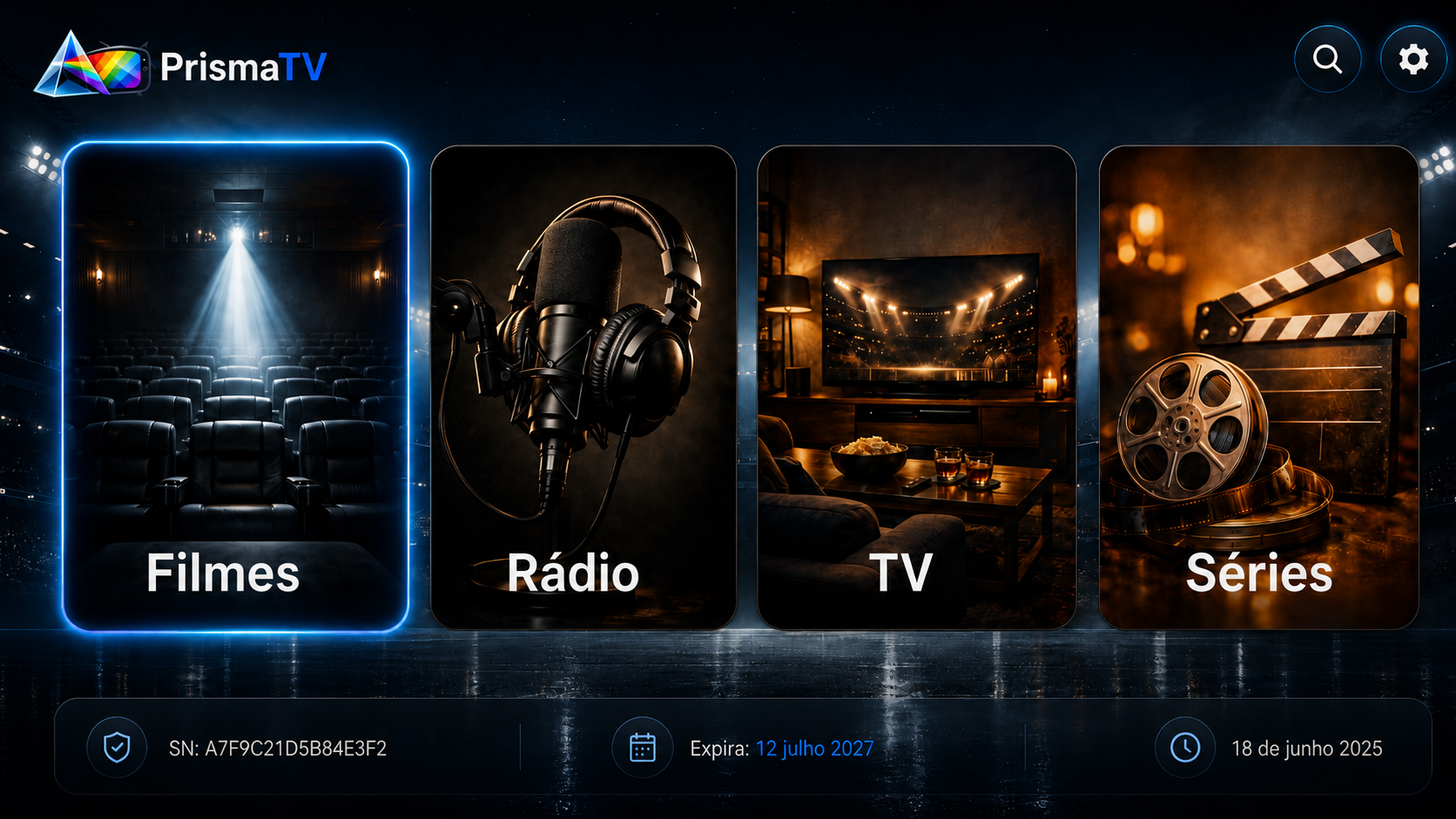 PrismaTV app main screen